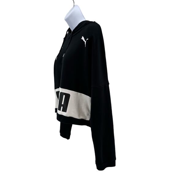 Puma Black/White Hoodie Graphic Crop Long Sleeve Pullover WMNS L 850024-01 Logo - Picture 4 of 8